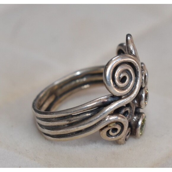 Pandora Green & Champagne Sterling Silver Autumn Winds Swirls Ring Size 6 RARE - Picture 2 of 5